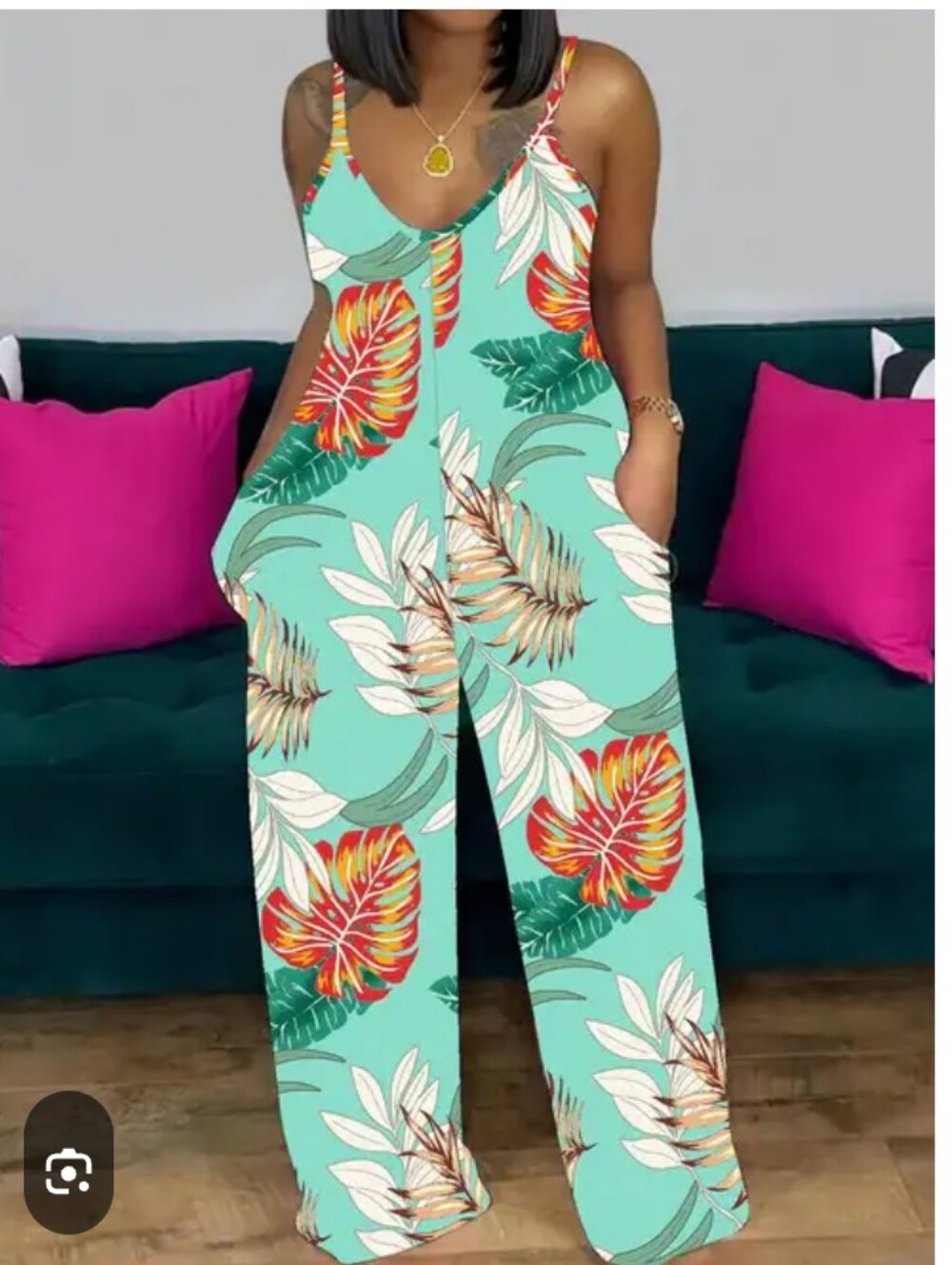 Lightweight Ladies 2X Tropical Wide Leg Jumpsuit
